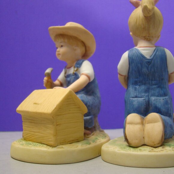 Pair of HOMCO Denim Days Figurine Set #1503 Puppy Love 1985 Home Interiors - Picture 5 of 16